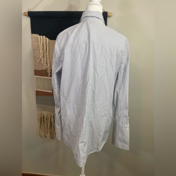 Lewit Blue Striped Poplin Button Down Exaggerated Cuff Boyfriend Shirt M - Picture 8 of 13